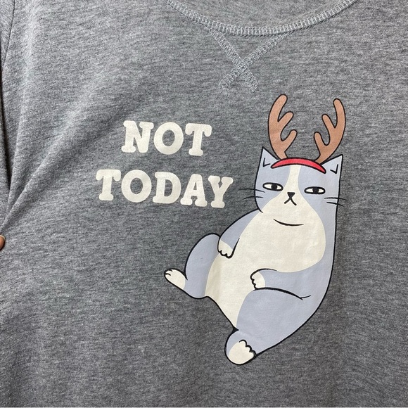 Jenni Intimates | Not Today Christmas Cat Rudolph Print Sleep Shirt Gray Medium - Picture 4 of 9